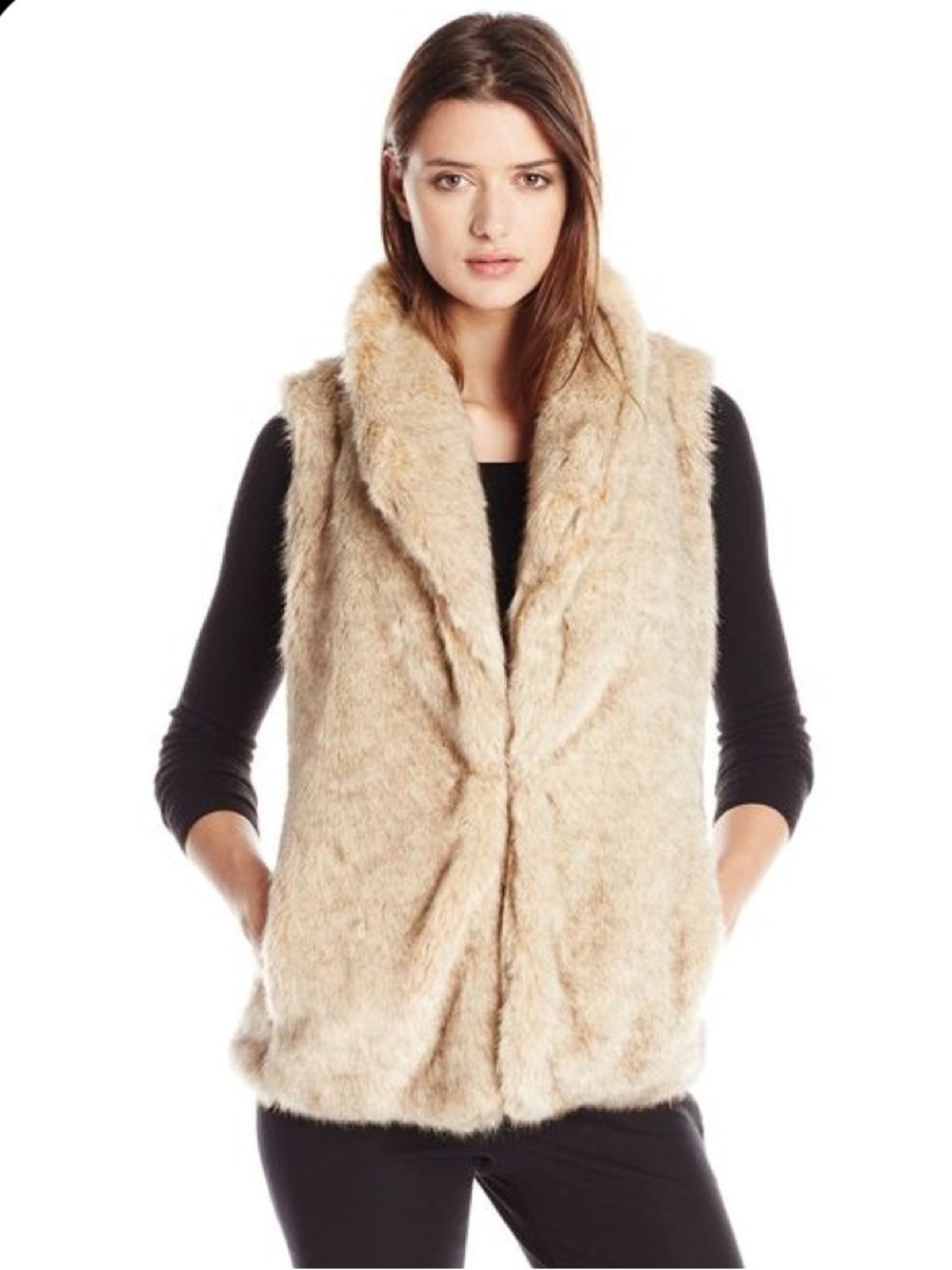 Sanctuary Beige Faux Fur Sleeveless Vest Coat